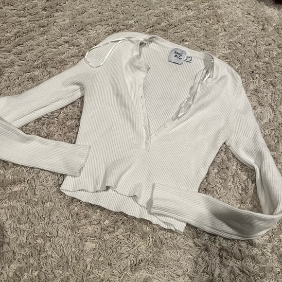 Princess Polly Off-Shoulder White Ribbed Top - Picture 3 of 5